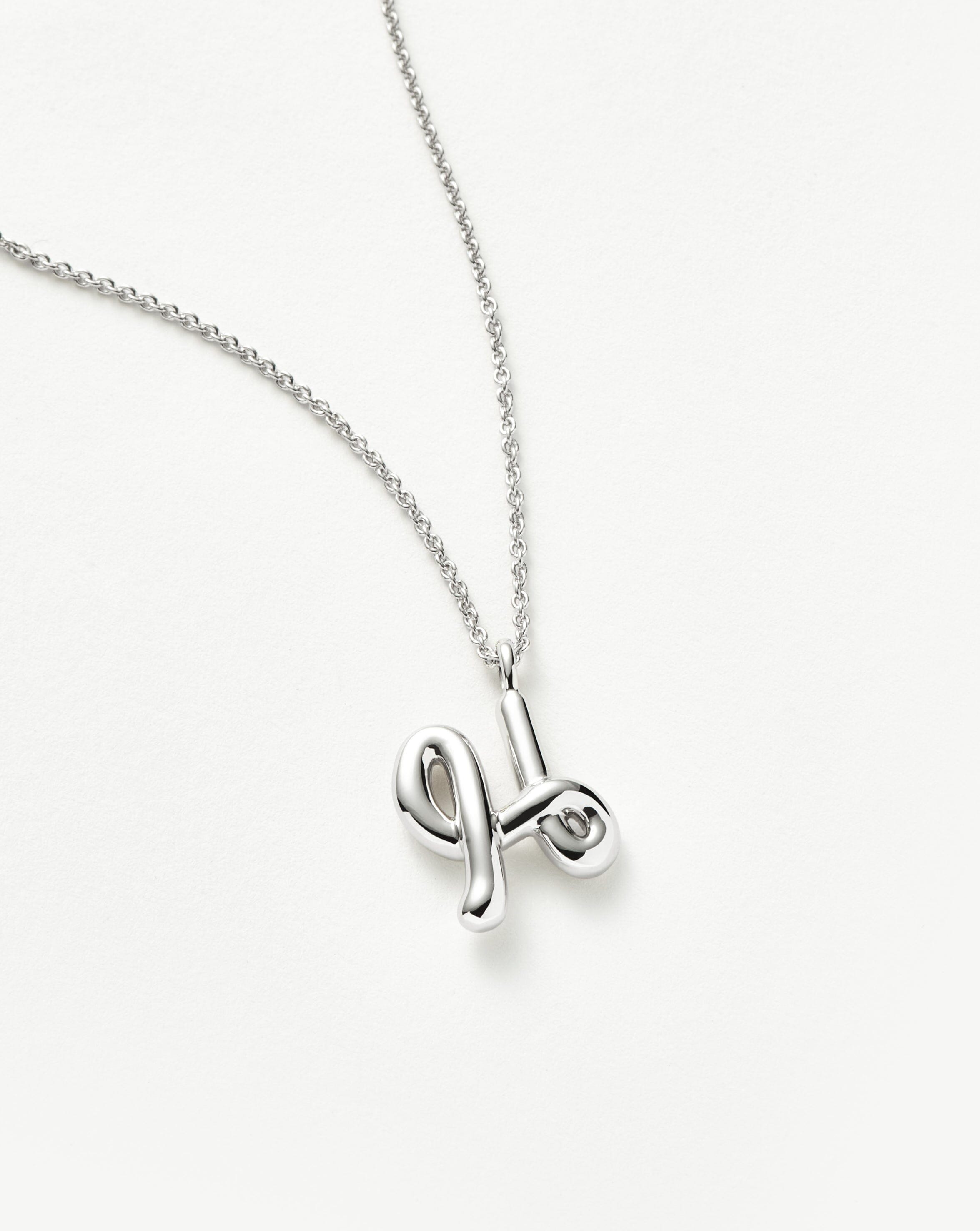 Curly Molten Initial Pendant Necklace - Personalized Sterling Silver Jewelry with Initial H | Gift for Her, Birthday, Anniversary, Valentine's Day