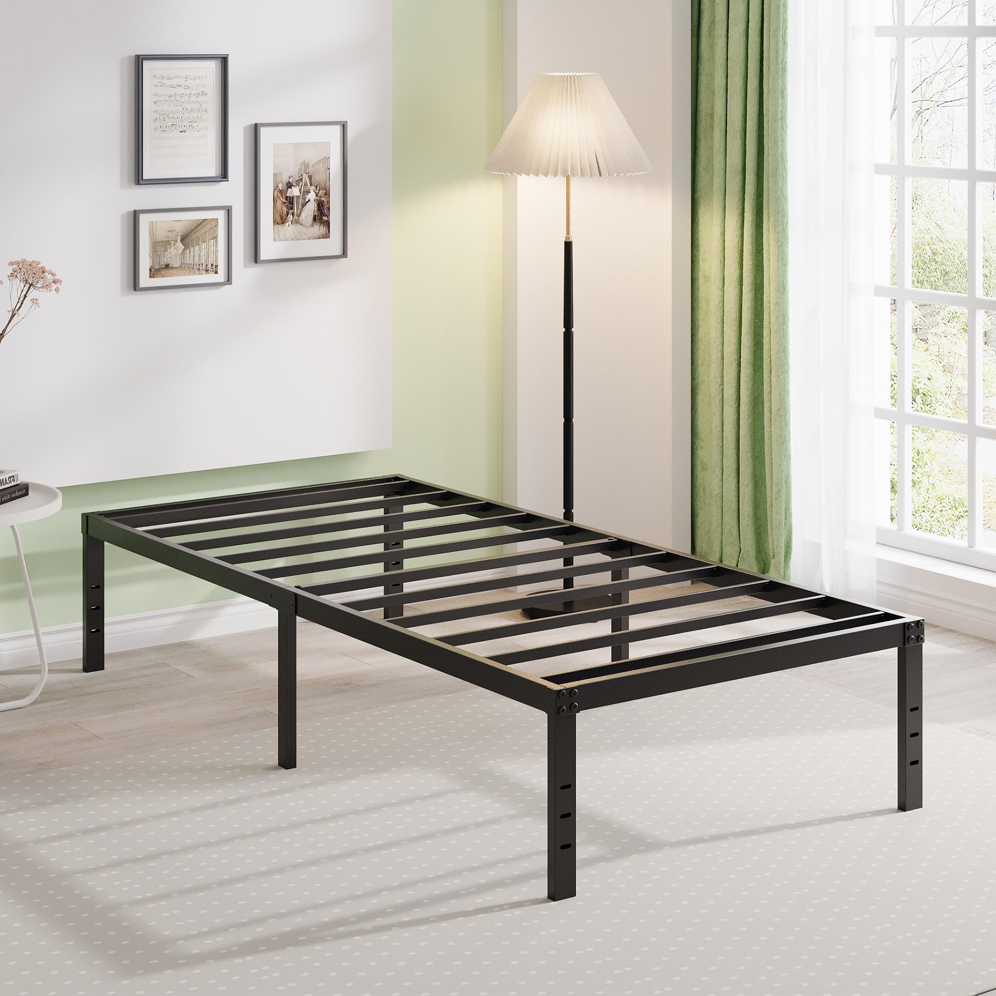 EMODA 18 Inch Twin Bed Frame - Heavy Duty Metal Platform Bed with Large Storage Space, No Box Spring Needed, Noise Free & Easy Assembly, Black - Perfect for Kids Rooms, Guest Beds & Small Apartments