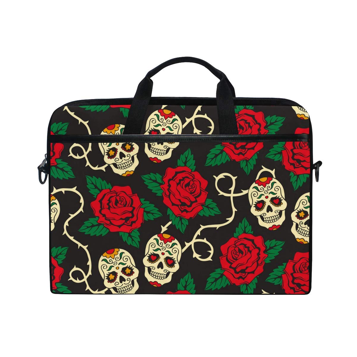 ALAZA Sugar Skull Rose Floral Laptop Sleeve Bag - Convertible Crossbody Messenger Briefcase with Strap & Pocket for MacBook Air Pro, Surface, Dell, ASUS, HP, Lenovo 14-15.4 Inch - Perfect for Work, Travel & School Accessories