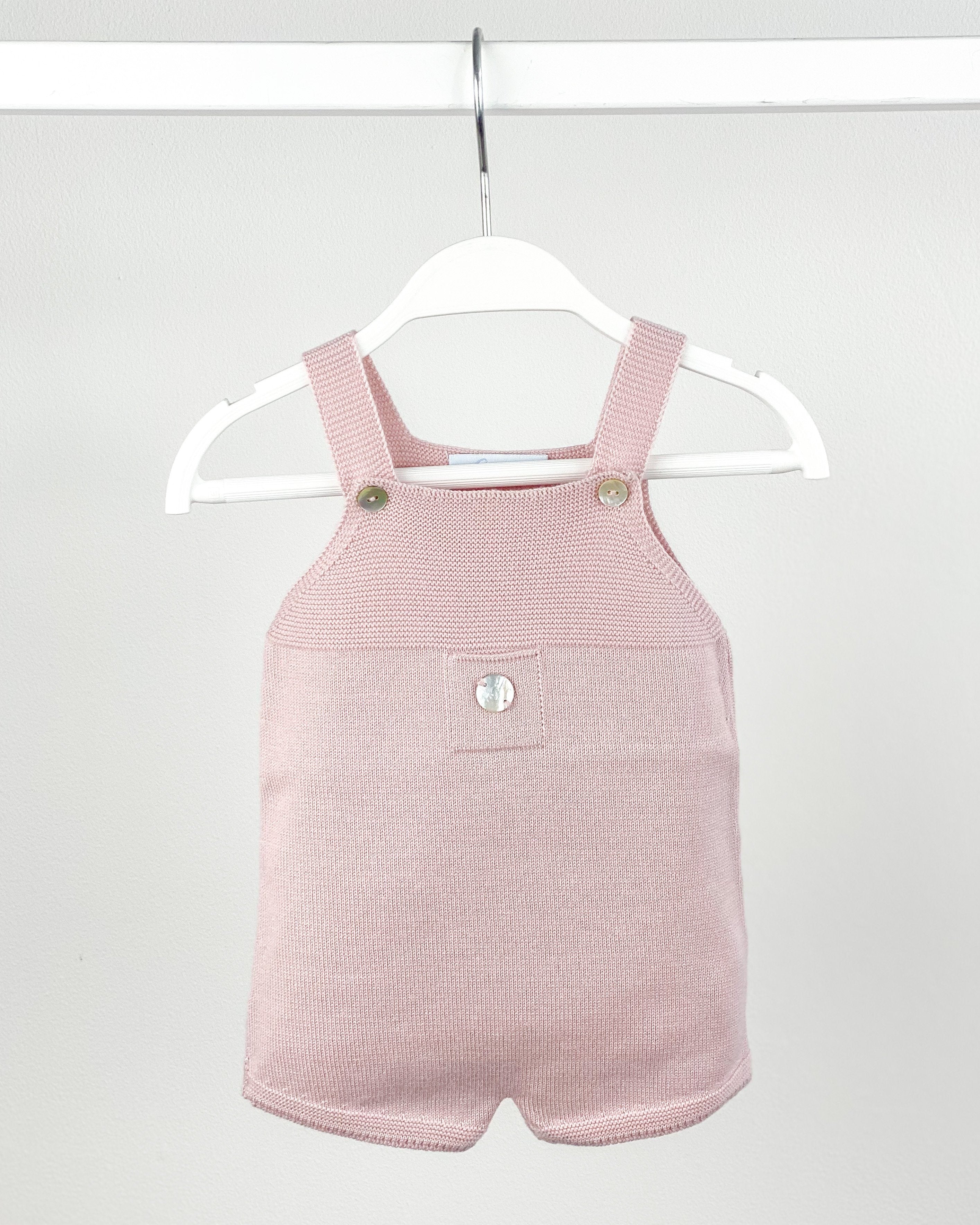 Classic Short Knitted Dungarees for Women - Soft Pale Rose Overalls, Vintage Style Denim Jumpsuit, Casual Summer Outfit for Beach, Picnic & Date Night
