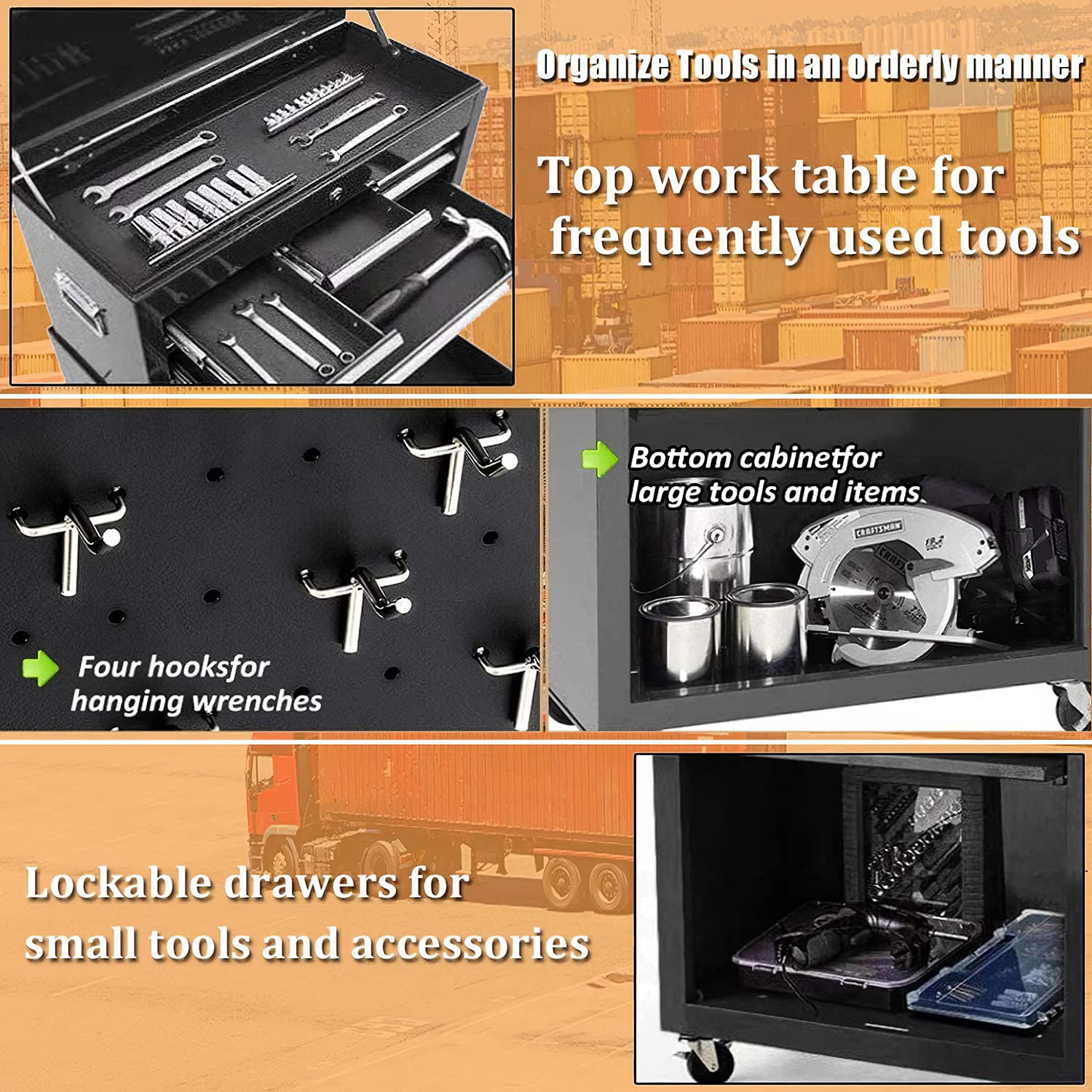 8-Drawer Rolling Tool Chest Organizer - Heavy Duty Tool Storage Cabinet with Lock & Wheels, Portable Tool Box for Garage, Workshop, Warehouse, Auto Repair & DIY Projects (Black)
