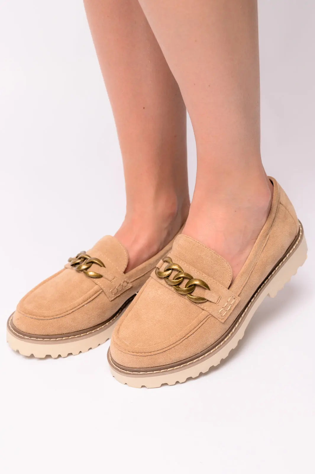 Camel Faux Suede Loafers for Women - Comfortable Slip-On Shoes for Casual Outfits & Office Wear