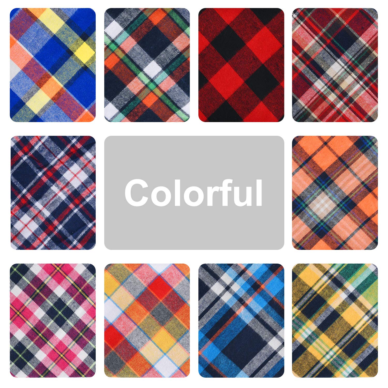 KUUQA 10 Pack Washable Adjustable Plaid Triangle Dog Bandanas - Pet Bibs & Scarf Set for Dogs, Cats - Perfect for Holidays, Parties & Daily Wear