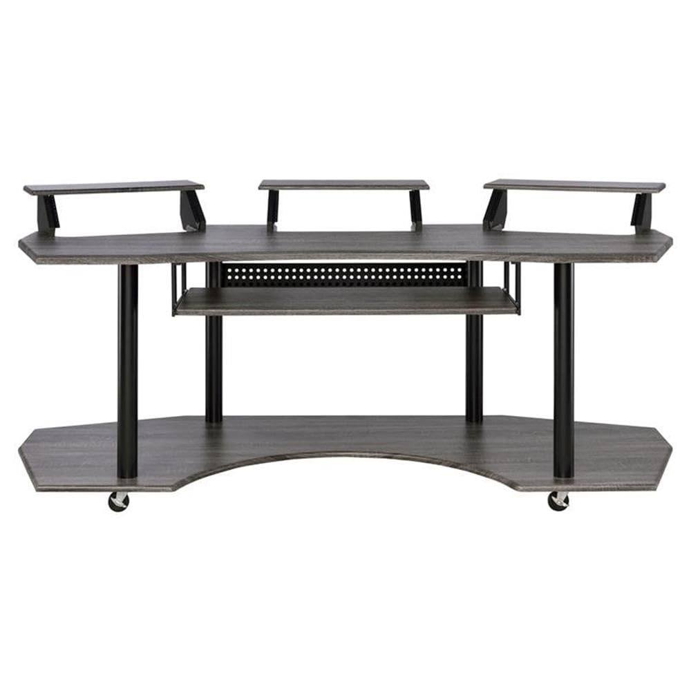 Pemberly Row Black Oak Music Recording Studio Computer Desk with 3 Stands - Perfect for Home Studios, Gaming Setups & Office Workstations
