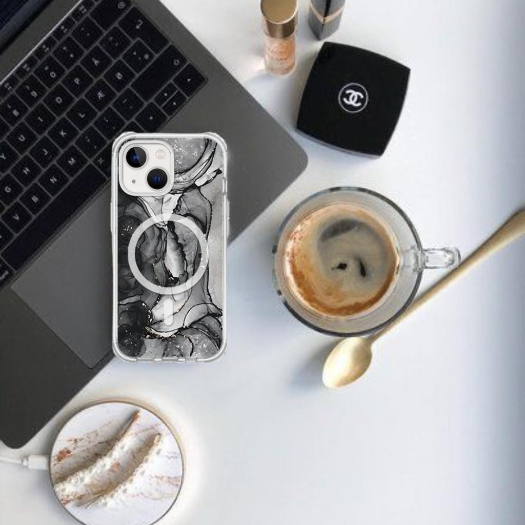Premium MagSafe iPhone 14 Case - Black Marble Design | Slim Protective Cover with Magnetic Alignment | Perfect for Work, Travel & Everyday Use