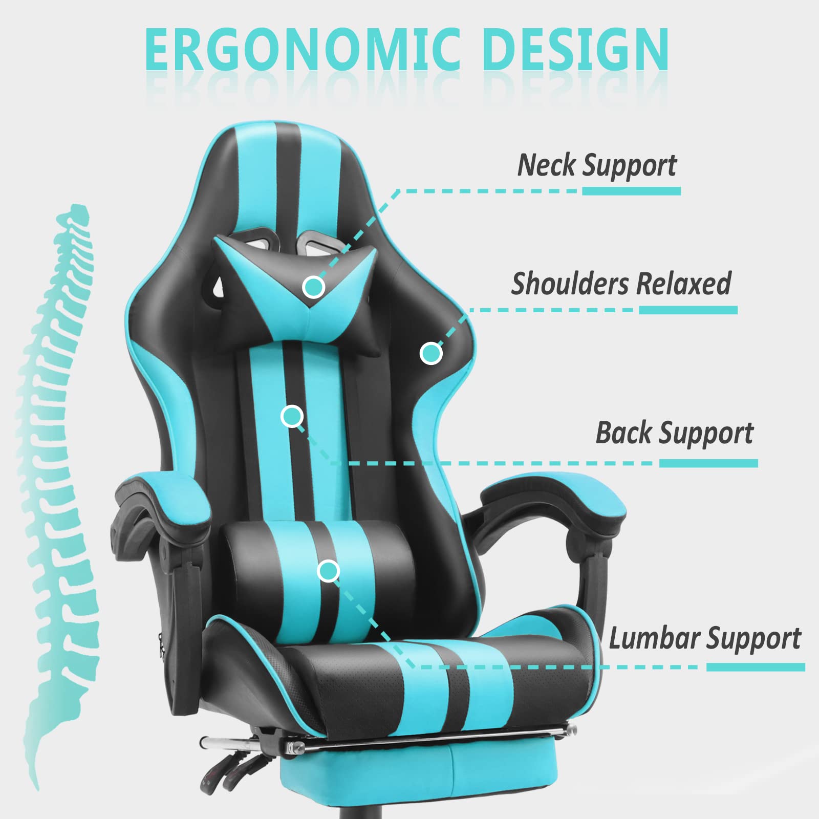 Premium Miami Blue Ergonomic Gaming Chair for Adults & Teens - High Back PC Gaming Chair with Lumbar Support - Perfect for Esports, Streaming & Office Work