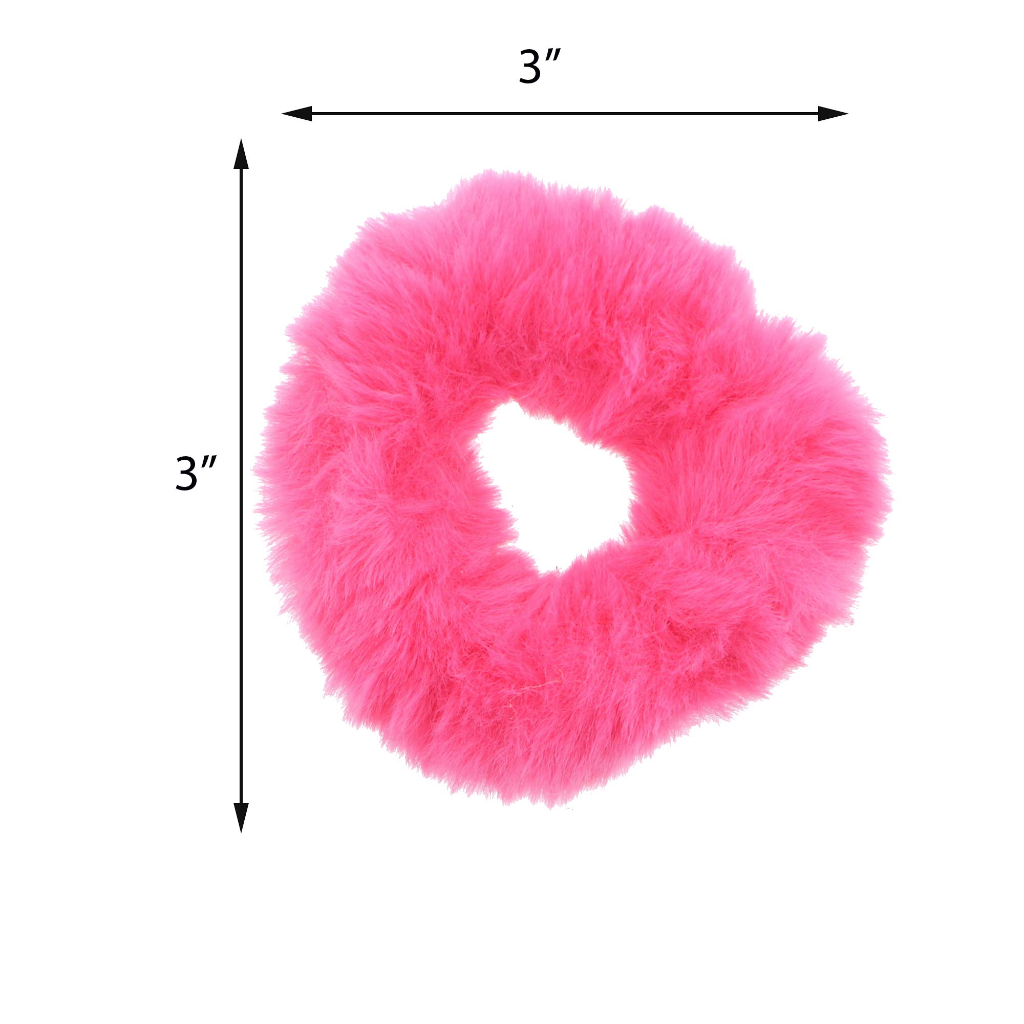 Small Faux Fur Scrunchies Hair Tie Set of 6 - Hot Pink & White - Perfect for School, Work, and Casual Outings