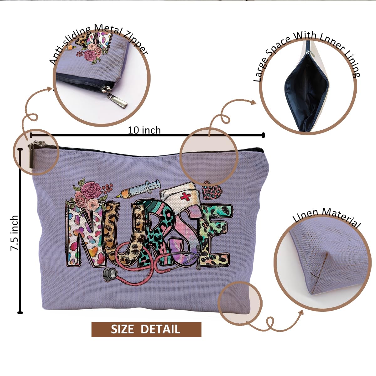 Nurse Makeup Bag with Zipper - Perfect Nurse Gift for Women & Nursing Students - Purple Cosmetic Organizer for Work, School & Travel