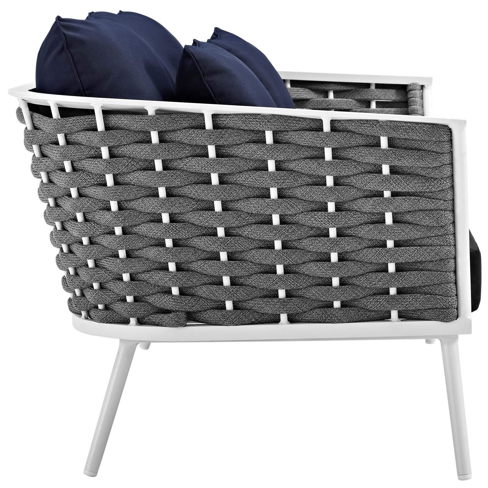 Modern Contemporary Outdoor Patio Lounge Chair Set with Sofa & Table - Aluminum Frame & White Navy Fabric - Perfect for Backyard, Poolside & Garden Relaxation