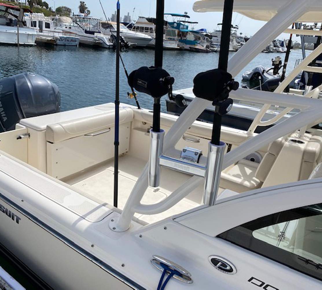 BroCraft Aluminum Clamp-On Twin Fishing Rod Holder - Heavy Duty Boat T-Top Rod Mount for Saltwater & Freshwater Fishing | Perfect for Offshore, Inshore & Kayak Anglers