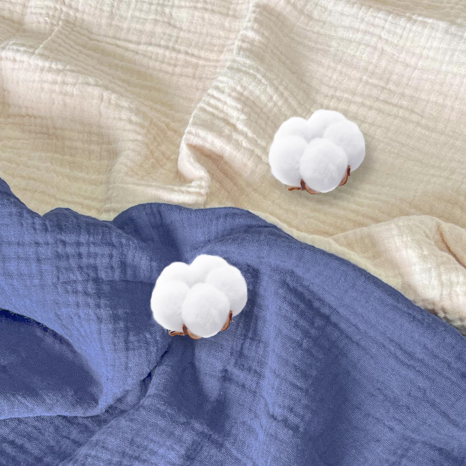 Winmany Toddler Muslin Pillowcases - Soft Cotton Baby Pillow Covers for Travel & Nursery (Navy Blue+Khaki)