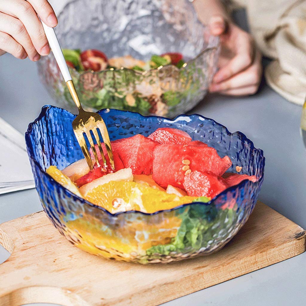 Golden Rim Transparent Glass Noodle Bowls - 1.5L/2.5L High Capacity Cereal, Salad, Fruit & Dessert Serving Bowls for Home Kitchen, Restaurant & Party Use