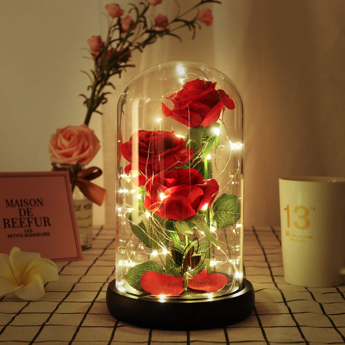 Enchanted Beauty and The Beast Rose - Elegant Light Up Glass Dome Rose for Valentine's Day, Mother's Day & Birthday Gifts - Perfect Romantic Present for Wife, Girlfriend, Mom & Women | Home Decor, Wedding Centerpiece, Anniversary Keepsake