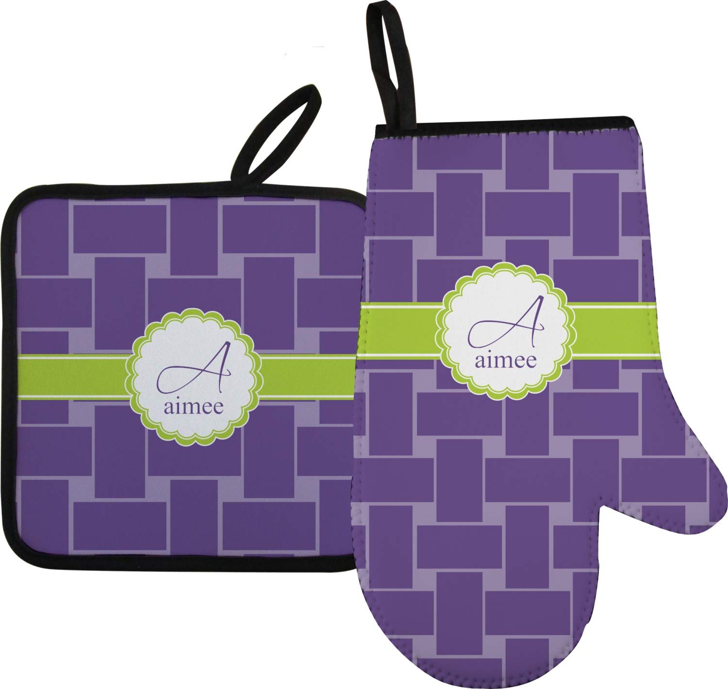 Personalized Waffle Weave Oven Mitt and Pot Holder Set with Custom Name & Initials - Heat Resistant Kitchen Accessories for Baking, Cooking, and Grilling