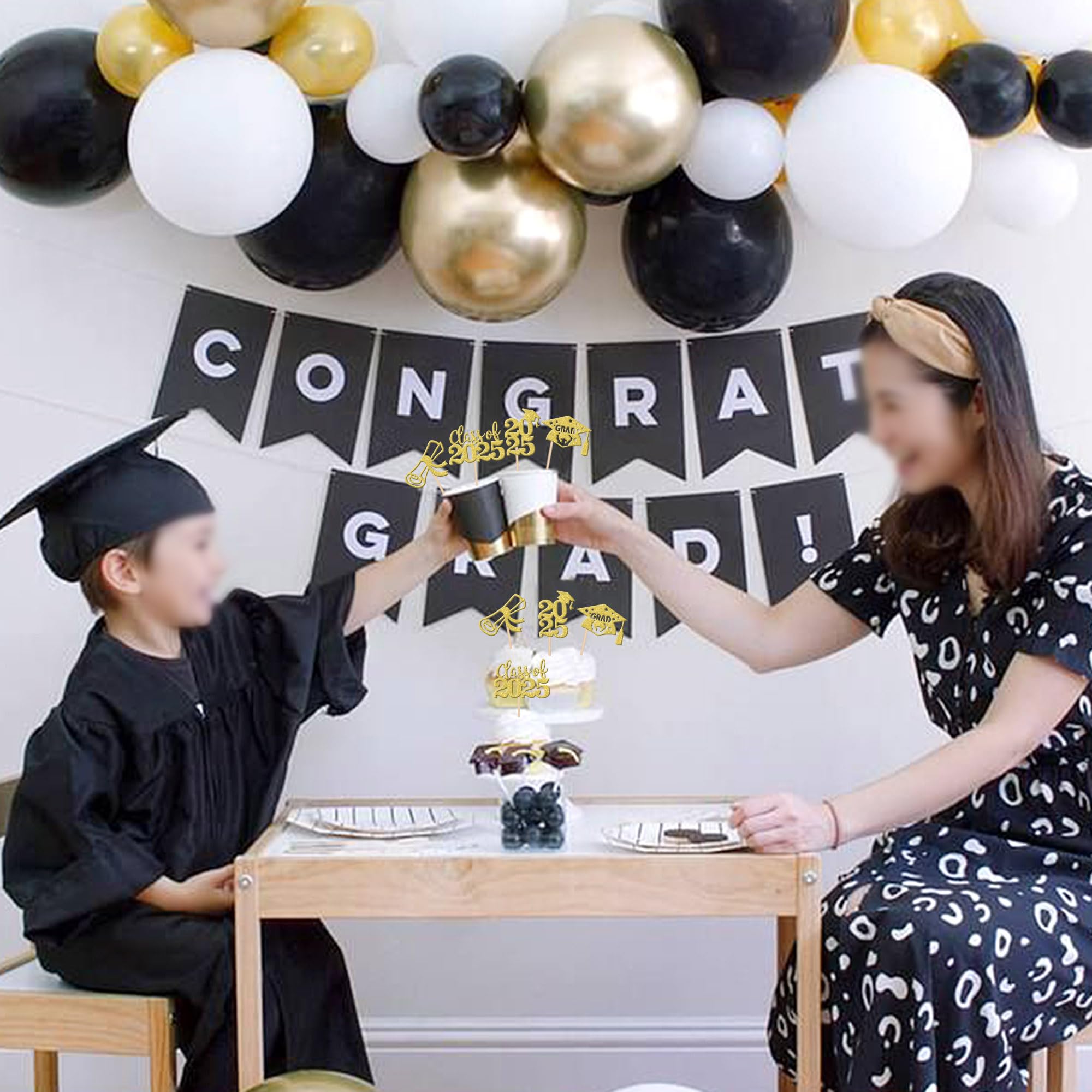 24-Piece Class of 2025 Graduation Cupcake Toppers Set - Glitter Diploma & Cap Cake Decorations for 2025 Graduation Party Supplies (Gold) - Perfect for Graduation Cakes, Cupcakes, and Dessert Tables