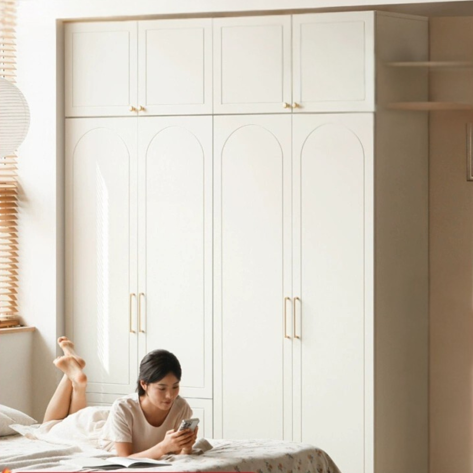 French Cream Pine Solid Wood Wardrobe - Elegant Vintage Closet for Bedroom, Living Room & Guest Room Storage