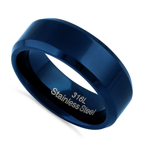 7mm Blue High Polish Stainless Steel Band Ring for Men & Women - Durable Wedding, Engagement, or Fashion Jewelry Gift