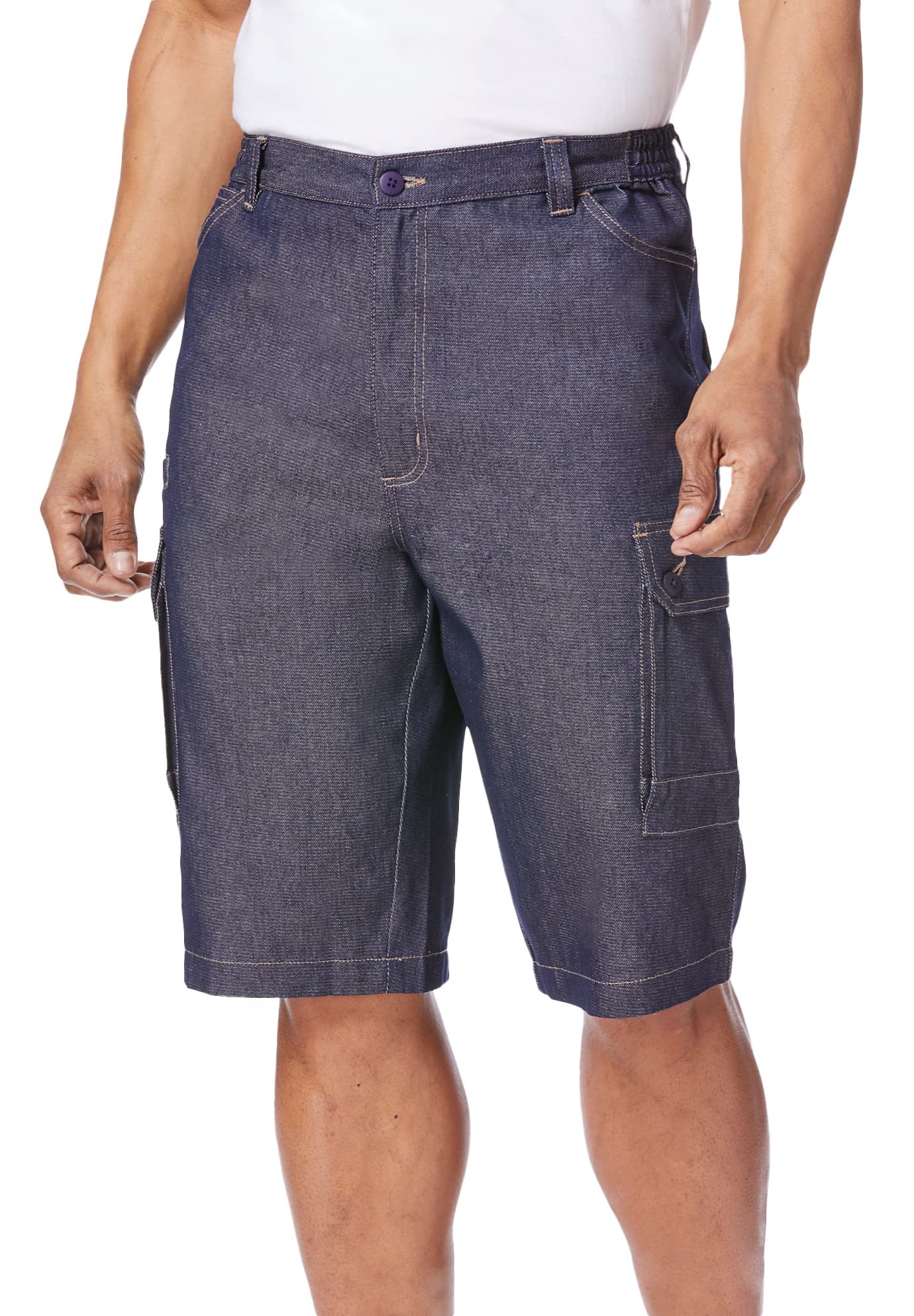 Liberty Blues Men's Big & Tall Lightweight Comfort Denim Cargo Jean Shorts - Relaxed Fit Stretch Denim Shorts for Casual Wear, Outdoor Activities & Summer Fashion