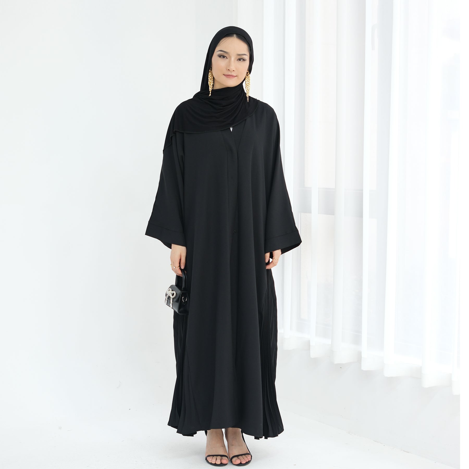 Elegant Hera Open Abaya Kimono in Black - Perfect for Modest Fashion, Prayer Dresses & Boho Chic Outfits