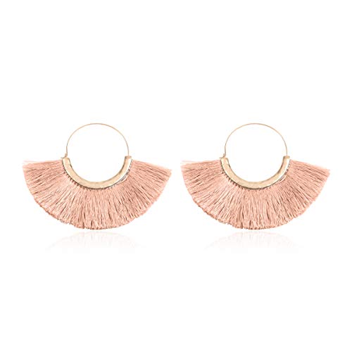 Halfmoon Tassel Hoops - Dusty Pink