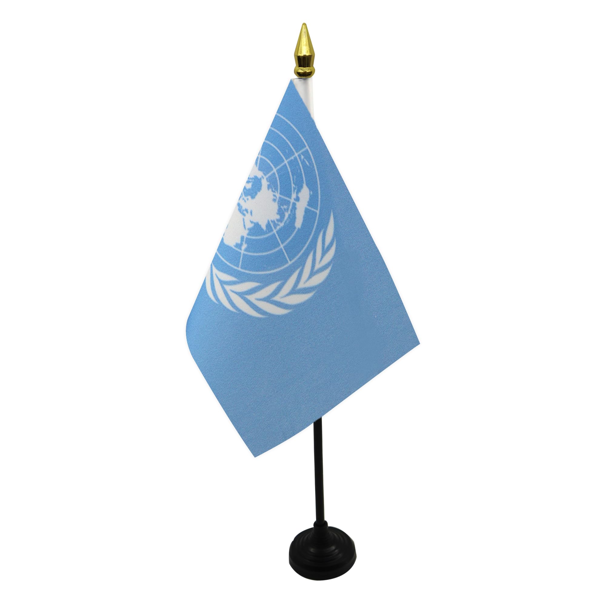 AZ FLAG United Nations Mini Desk Flag 4'' x 6'' (15 x 10 cm) - UNO Office Banner with 10'' Golden Spear Pole - 100% Polyester - Perfect for Diplomatic Events, Office Decor & Gift Giving