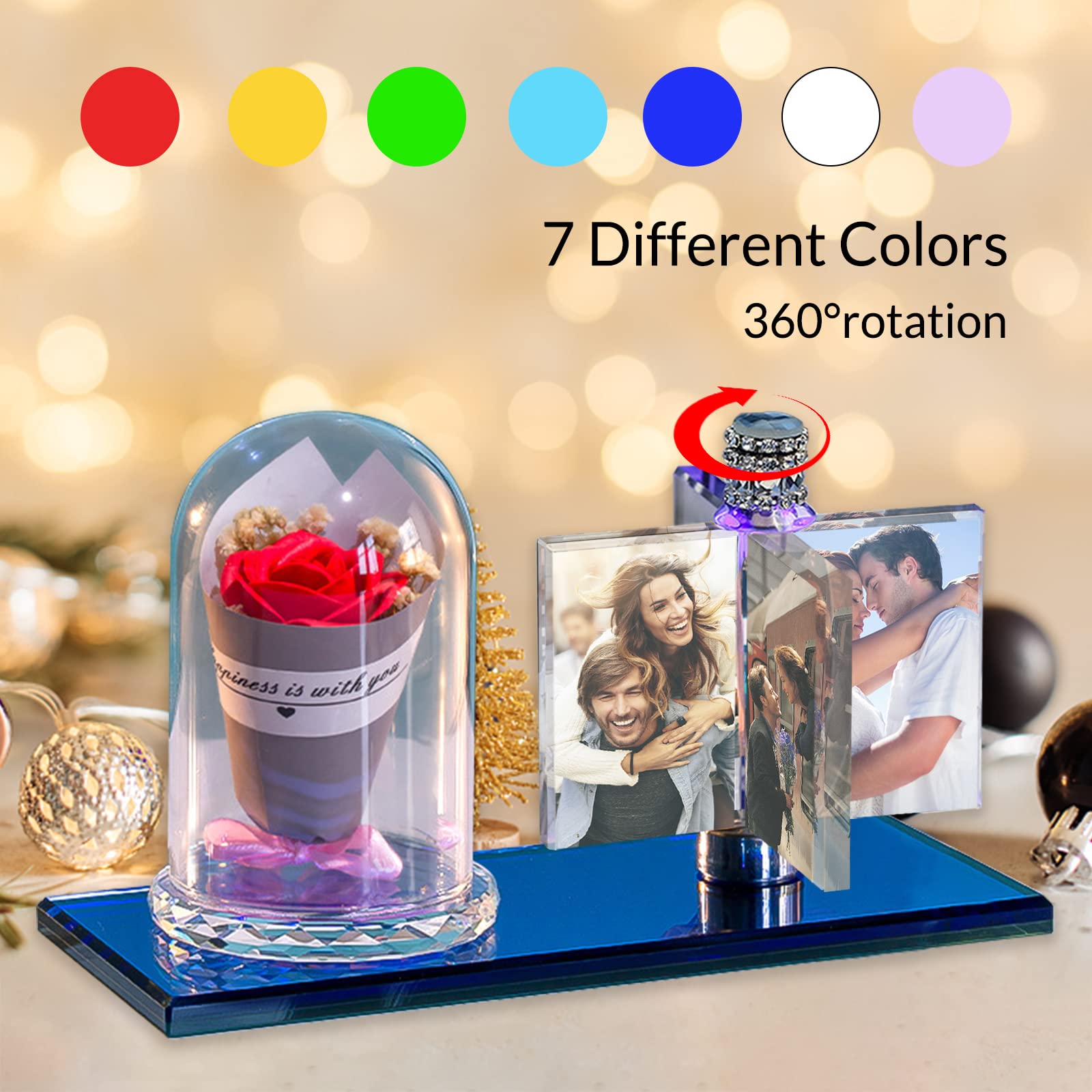 Custom 3D Rotating Windmill Crystal Photo Frame LED Night Light - Personalized Heart-Shaped Photo Album Lamp for Christmas, Valentine's Day Gifts | Perfect for Bedroom Decor, Anniversary Present & Romantic Home Lighting