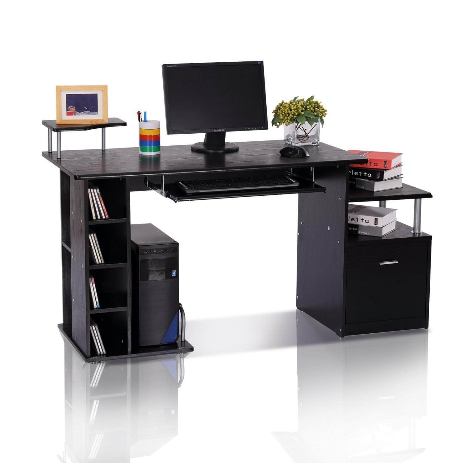 59.8 Inch Black Computer Laptop Desk with Drawer Shelf - Perfect for Home Office, Gaming Setup & Small Space Workstation
