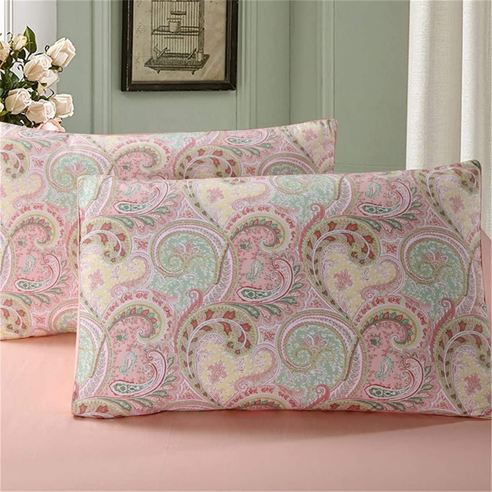 ABREEZE Paisley Duvet Cover Set Cal King Size - 1000TC Luxury Egyptian Cotton Bedding with Button Closure, Super Soft Boho Printed Design, 3-Piece Set for Girls Bedroom, Pink Damask Quilt Cover - Perfect for Boho Chic & Modern Home Decor