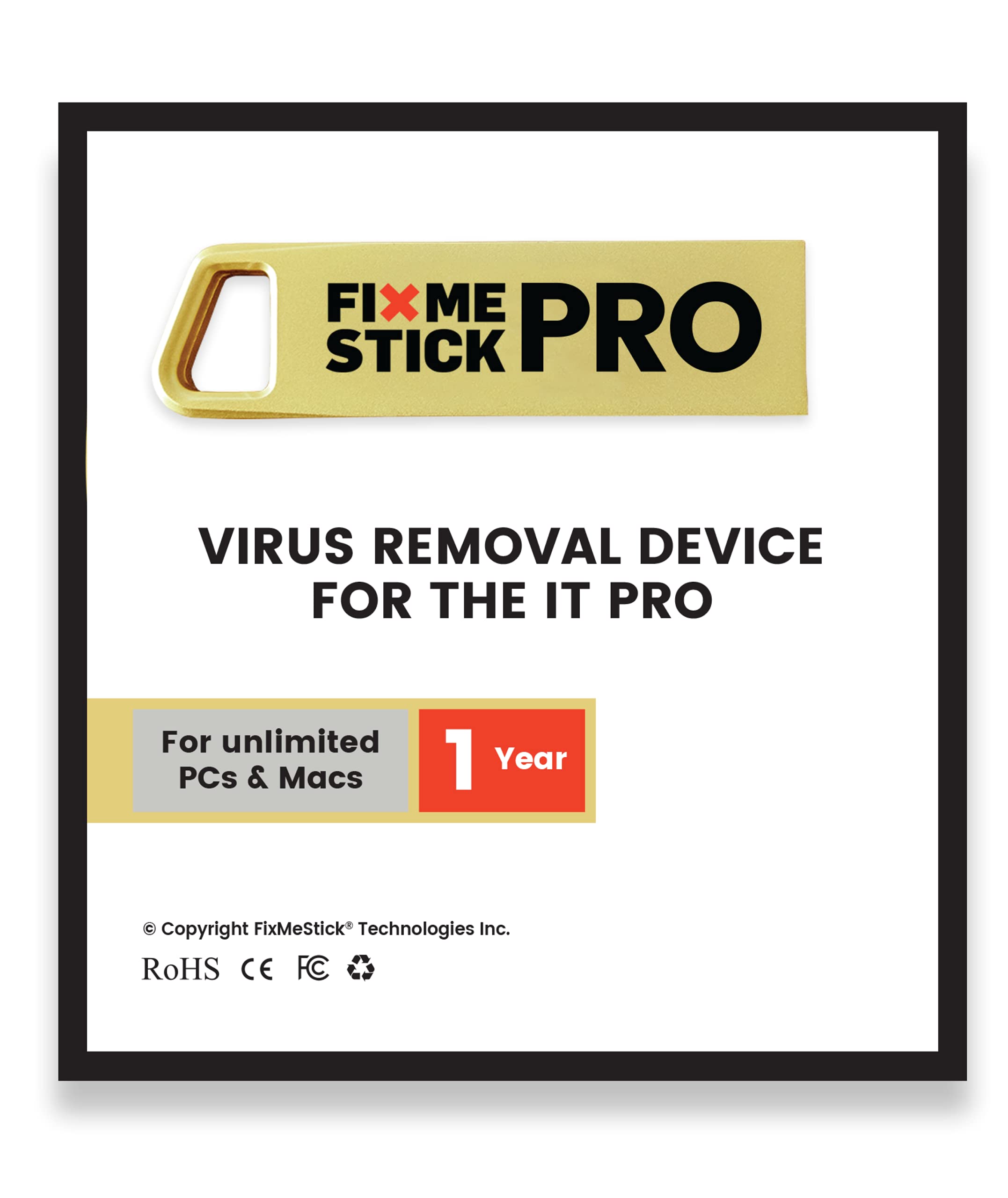 FixMeStick PRO Virus Removal for Business - Unlimited Use on PCs & Macs (Laptops & Desktops) - 1-Year Subscription - Works with Any Antivirus Software - Perfect for Office IT Security & Malware Protection