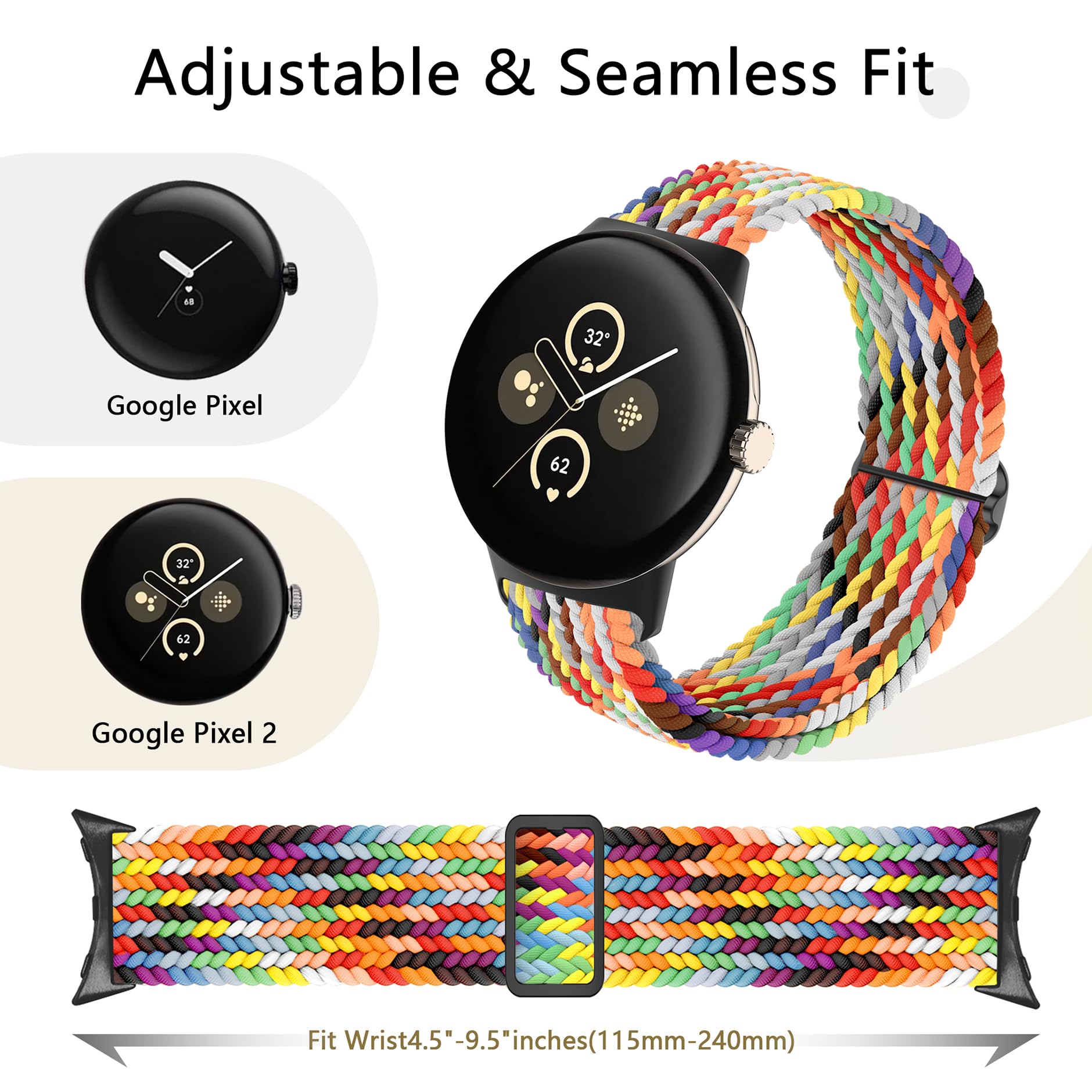 EverAct 2 Pack Braided Nylon Strap for Google Pixel Watch - Sport Loop for Men & Women - Gym & Daily Wear