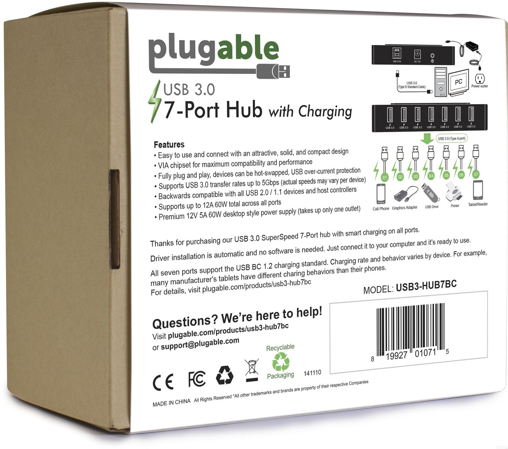 7-Port USB 3.0 Charging Hub with 60W Power Adapter - Fast Charging Station for Phones, Tablets & Laptops - Perfect for Home, Office & Travel