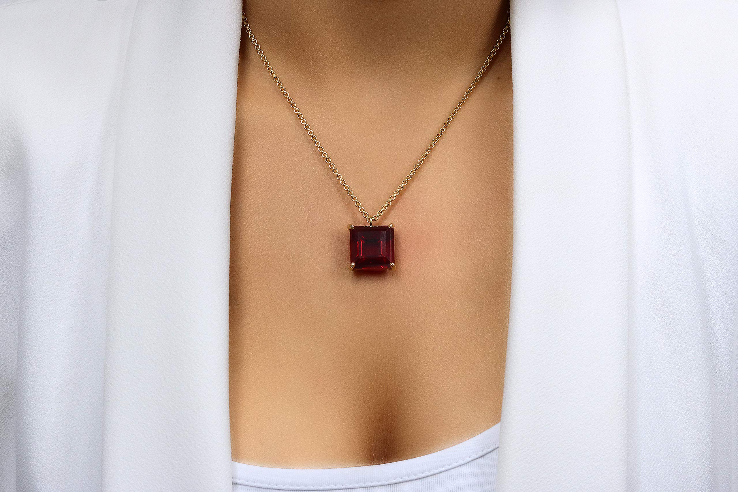 14K Yellow Gold Vibrant Garnet Necklace for Women - January Birthstone Jewelry - Handcrafted Custom Necklace Gift for Mom, Sister, Wife - Perfect for Everyday Wear, Special Occasions & Fashion Accessories