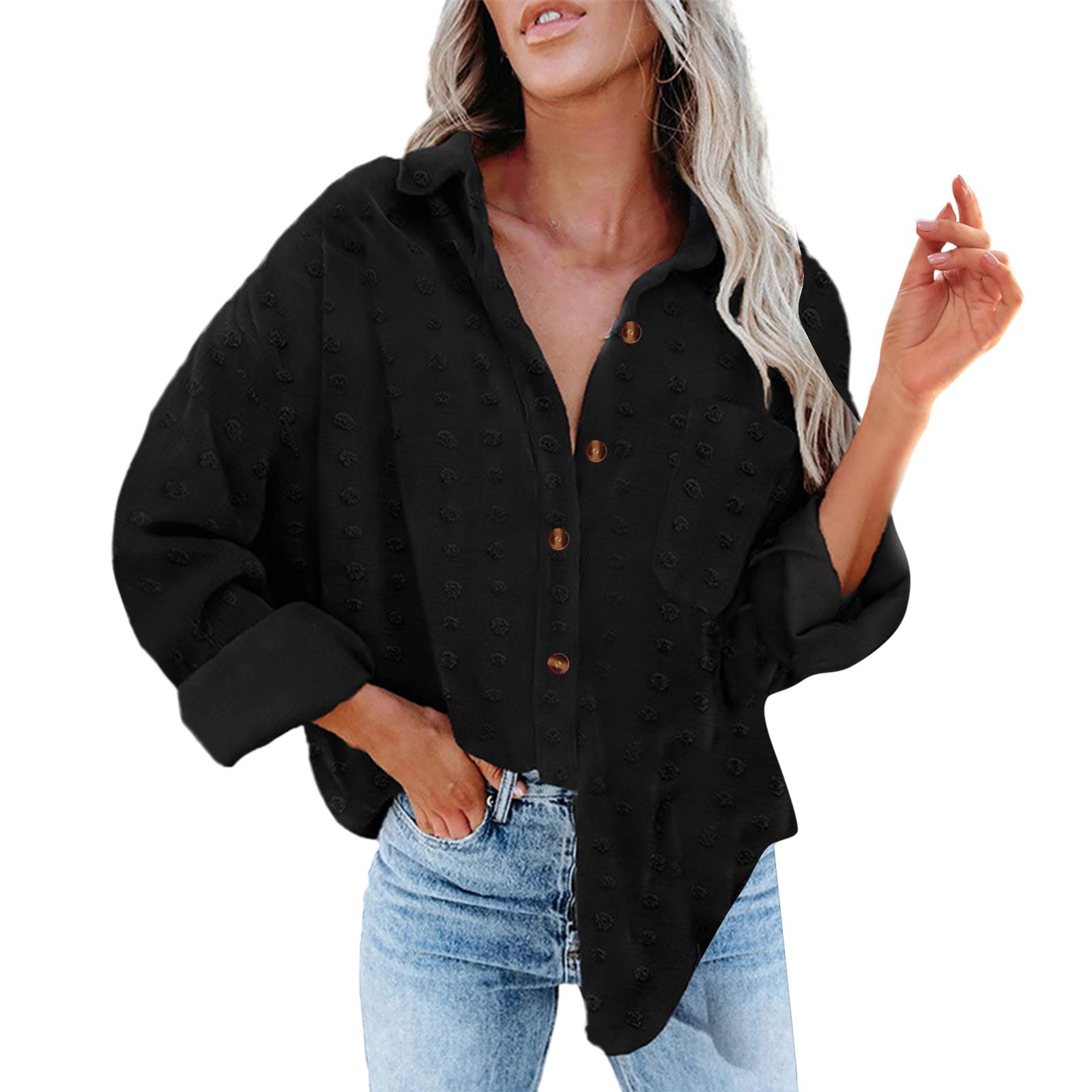 Women's 3/4 Sleeve Casual Party Blouses - Solid Color Button Down Shirts for Work, Dating & Social Events | Comfortable & Stylish Tops for Women
