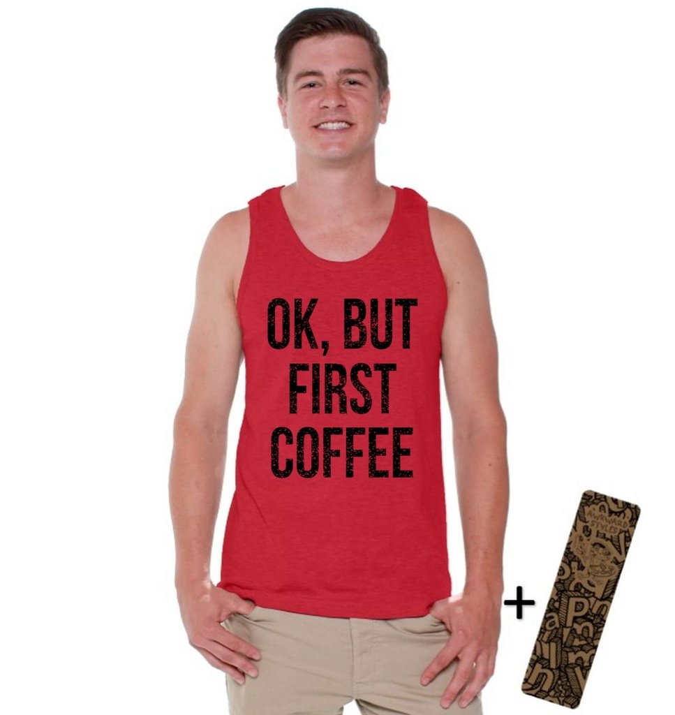 Awkwardstyles Men's Funny Coffee Lover Tank Top - Black Graphic Tee with Bookmark Gift - Perfect for Gym, Casual Wear & Coffee Enthusiasts