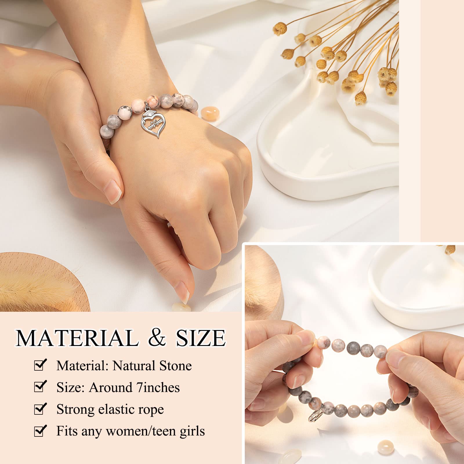 UPROMI Graduation Bracelet for Women - Class of 2024 High School, College, PhD & Masters Degree Gifts - Elegant Jewelry for 5th, 8th Grade, Elementary & Middle School Girls - Perfect for Commencement Ceremonies & Graduation Parties