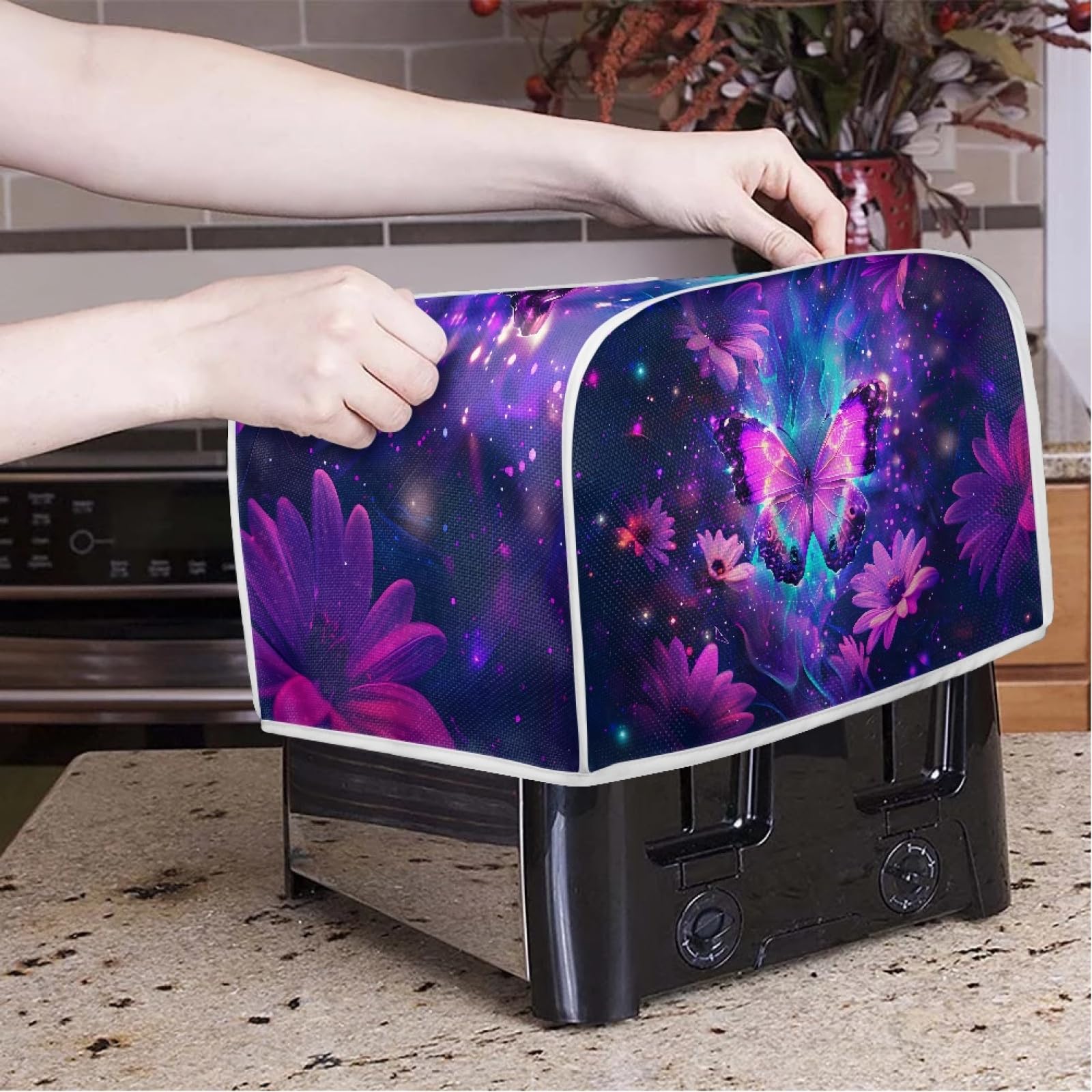 Blue Butterfly Toaster Cover for 4-Slice Toasters - Dustproof & Anti-Splatter Oven Protection Cover - Cute Kitchen Appliance Accessory for Bread Toasters (Perfect for Home, Cafe, or Office Use)