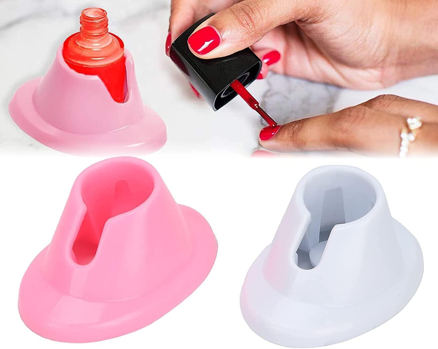 2Pcs Pink & White Soft Rubber Nail Polish Bottle Holder - Anti-Spill Nail Art Organizer Stand for Salon & Home Manicure Tools - Perfect for Nail Polish Display & Storage in Beauty Salons, Home Nail Stations & Professional Makeup Kits