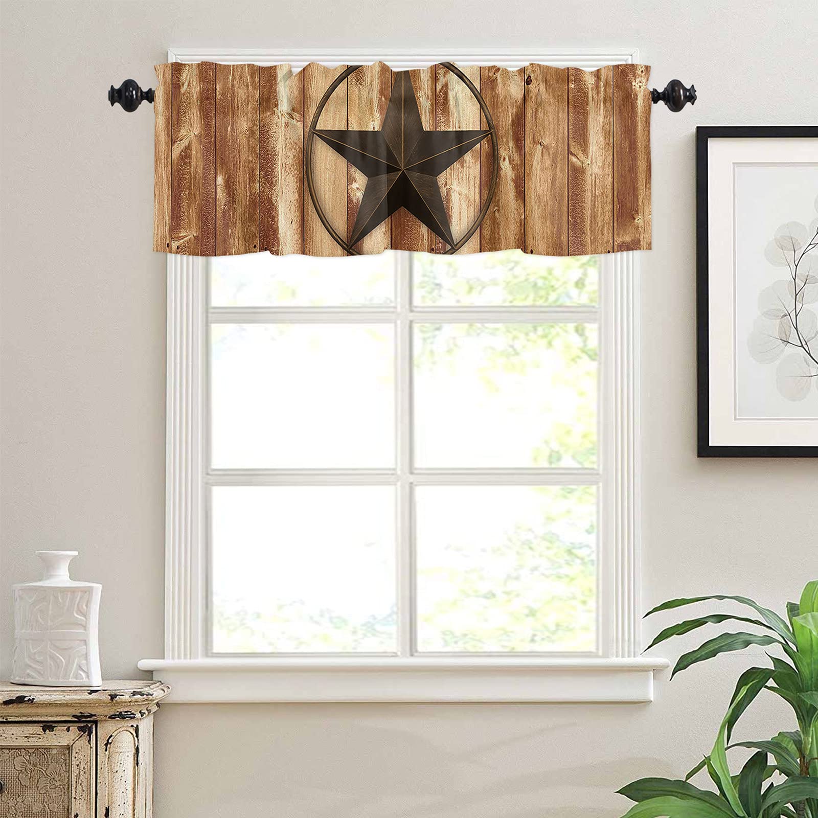 Rustic West Texas Star Pattern Rod Pocket Valance Curtains - 54
