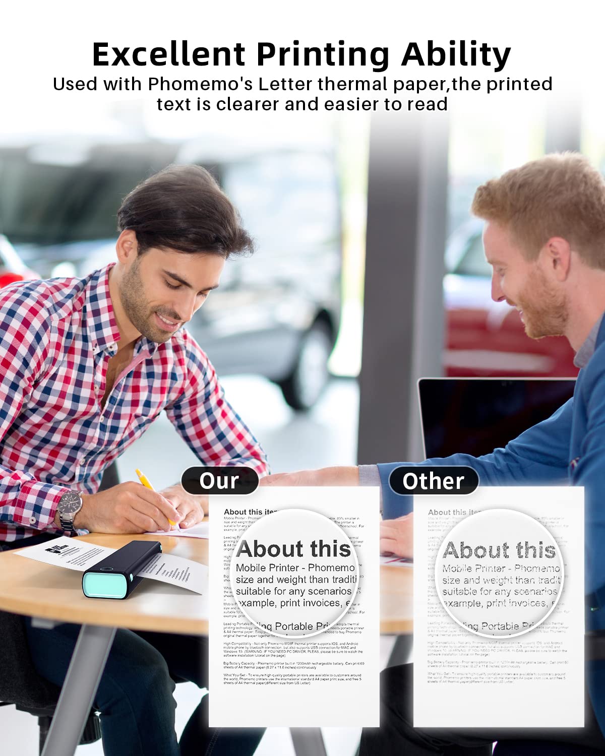 Phomemo Portable Wireless Mini Bluetooth Thermal Printer - Compatible with iOS, Android & Laptop, Includes 1 Case & 200 Sheets Thermal Paper | Travel, Office, Home & On-the-Go Printing Solution
