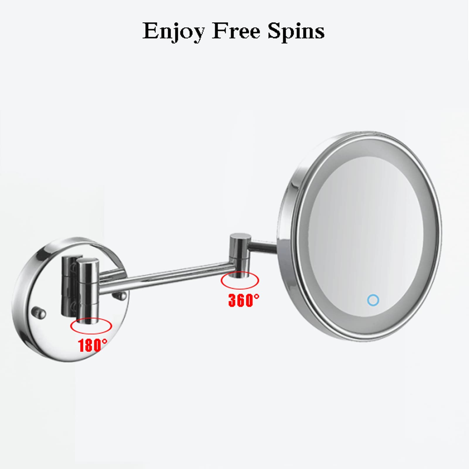 LED Makeup Mirror with Lights - 360° Rotating Wall Mounted Vanity Mirror with Touch Screen & 7X Magnification - Matte Black USB Charging Mirror for Bathroom, Bedroom, Hotel & Shaving (Perfect for Makeup Application, Grooming & Skincare Routines)