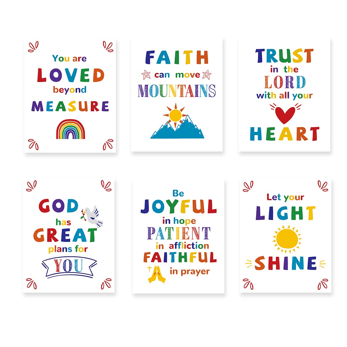 YIMEHDAN Set of 6 Colorful Rainbow Educational Quote Wall Art Prints - 8x10 Inch Unframed Canvas for Classroom, Kids Playroom & Nursery Decor - Inspirational Bible Verse Sayings for Motivation & Learning Environment