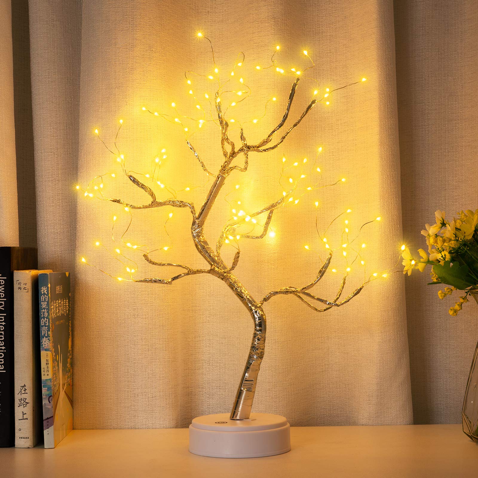 108 LED Bonsai Tree Table Lamp - USB/Battery Powered Artificial Tree Lights for DIY Home Decor | Warm White Sparkling Tabletop Lighting for Bedroom, Desktop, Christmas Party & Indoor Decoration