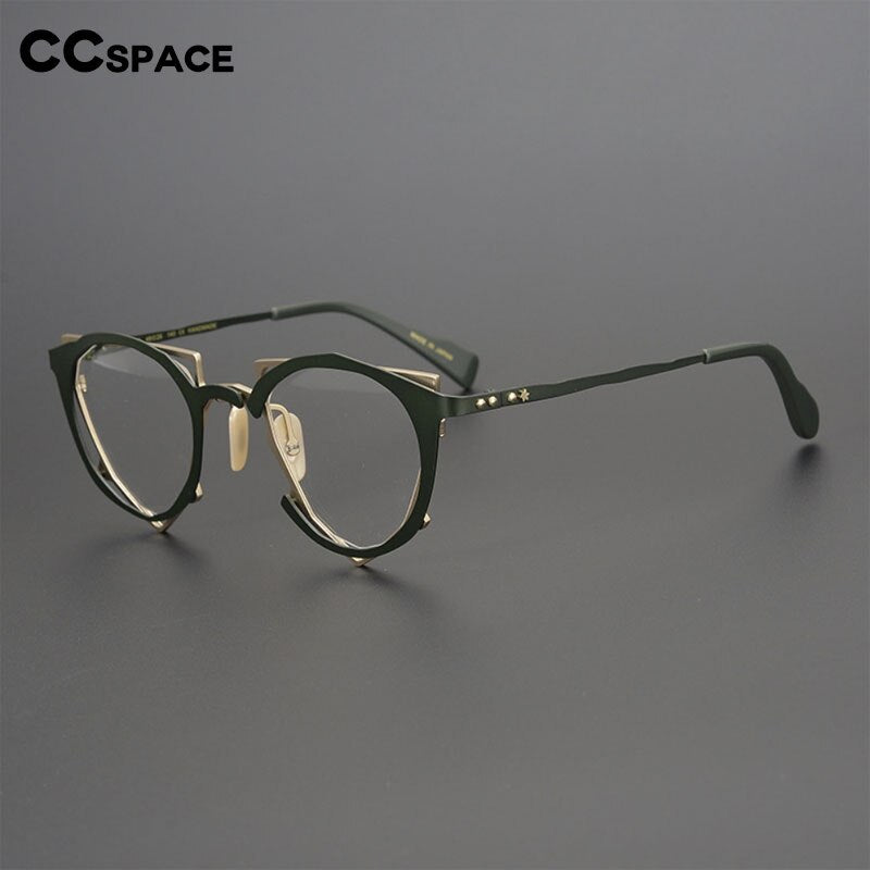 CCspace Unisex Full Rim Irregular Cat Eye Handcrafted Titanium Eyeglasses Frame 55657 - Stylish Retro Glasses for Men & Women - Perfect for Office, Reading, and Fashion Accessories