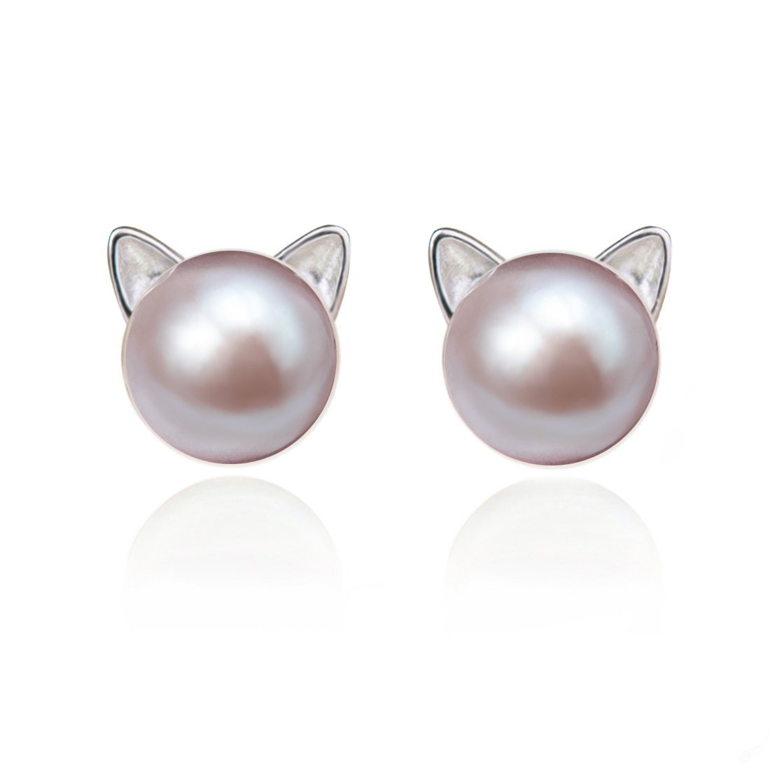 Elegant S.Leaf Cat Earrings with Pearl Accents - Sterling Silver Jewelry for Women | Perfect Cat Lover Gifts, Memorial Keepsakes & Fashion Accessories for Cat Enthusiasts | Ideal for Daily Wear, Special Occasions & Cat-Themed Events