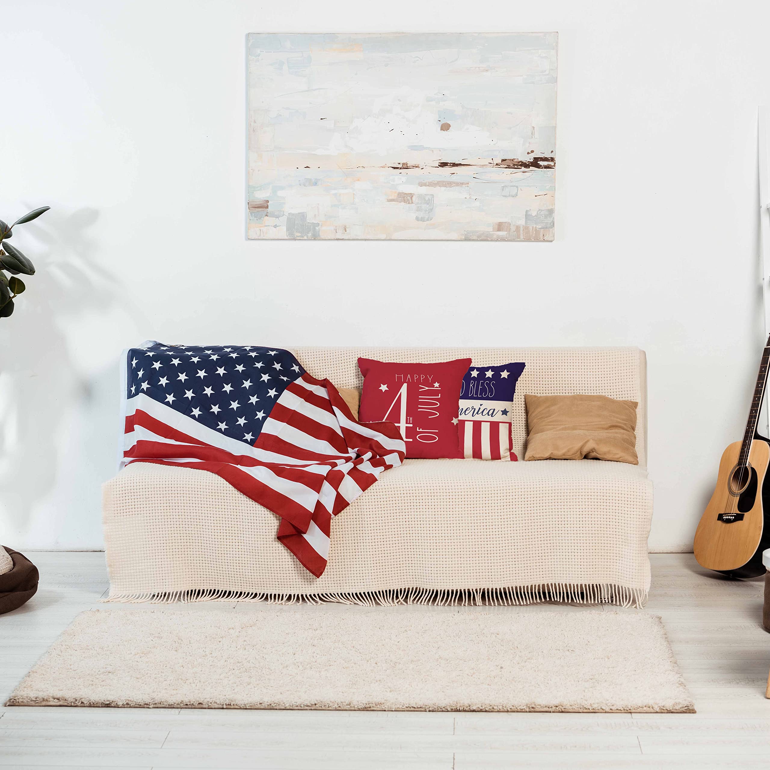 4th of July Patriotic Pillow Covers Set of 4 - 18x18 Inch American Flag Stars and Stripes Throw Pillows for Independence Day, Memorial Day, USA Decor - Perfect for Sofa, Couch, Porch & Patriotic Home Decor