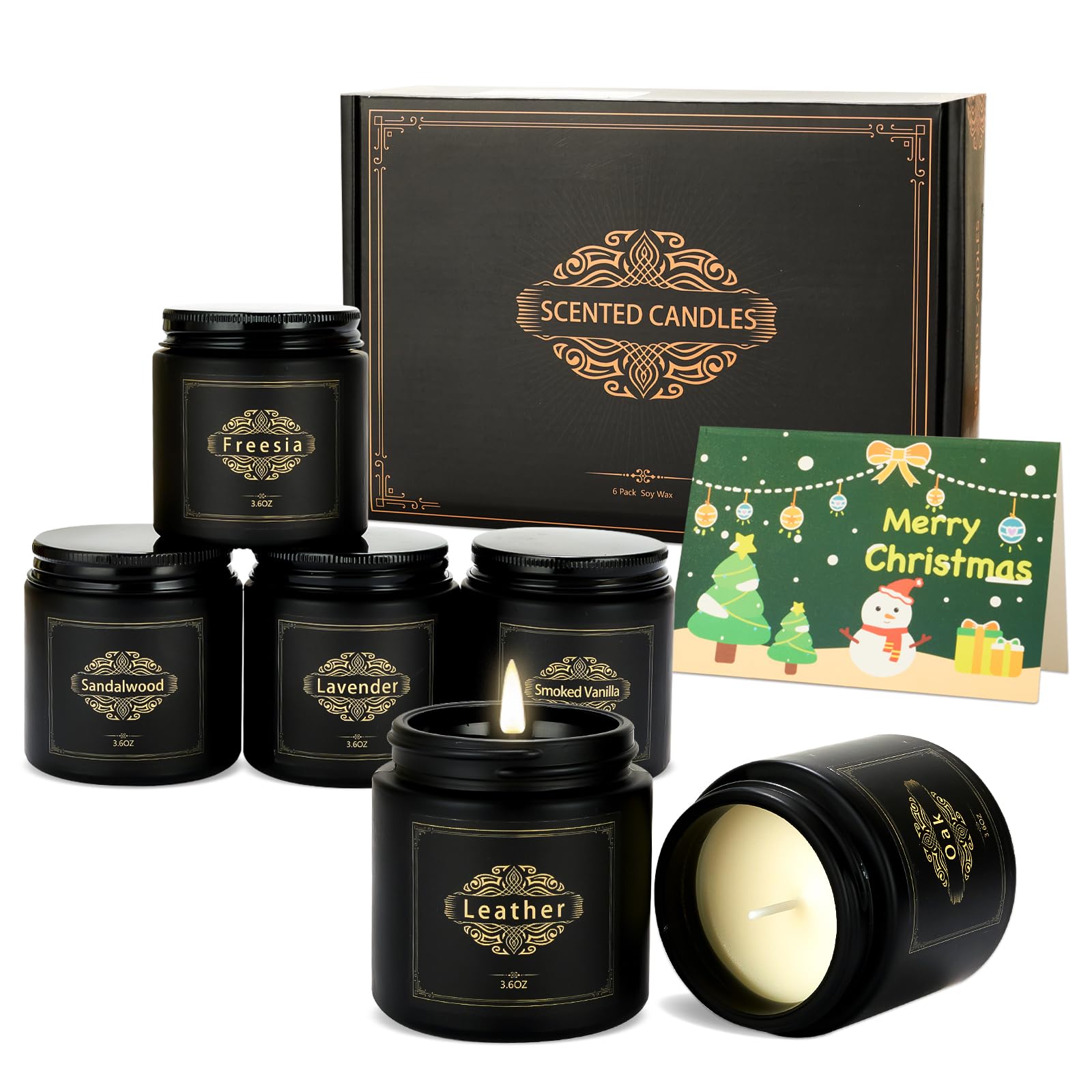 Premium 6-Pack Scented Soy Candle Gift Set for Men - Lavender, Oak, Sandalwood, Smoked Vanilla, Leather & Freesia Aromas | Home Fragrance, Relaxation & Romantic Gifts for Christmas, Birthday, Anniversary | Perfect for Living Room, Bedroom, Office & Spa Decor