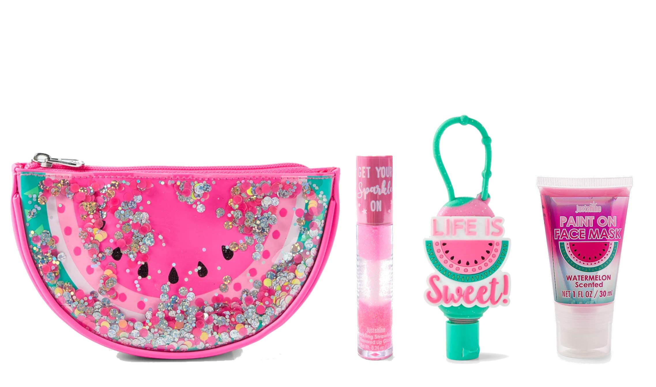 Watermelon 5pc Lip Gloss Mask Hand Gel Cosmetic Bag Set - Perfect for Travel, Gifts, and Daily Skincare Routine