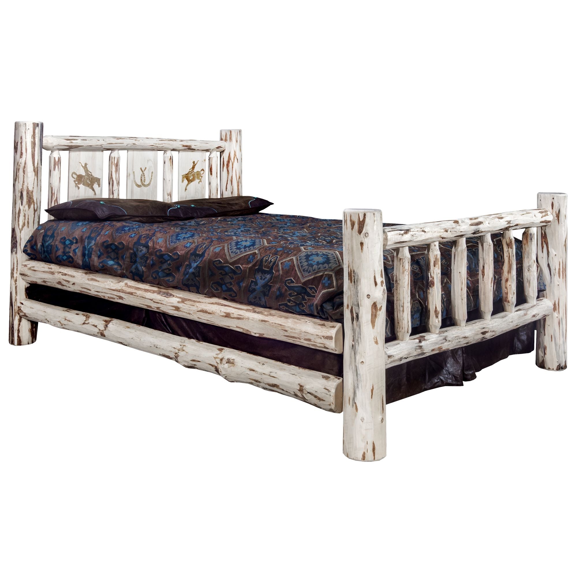 Montana Bed with Laser Engraved Design - Unfinished Solid Wood Bed Frame for DIY Customization | Perfect for Rustic, Farmhouse & Cabin Bedroom Decor