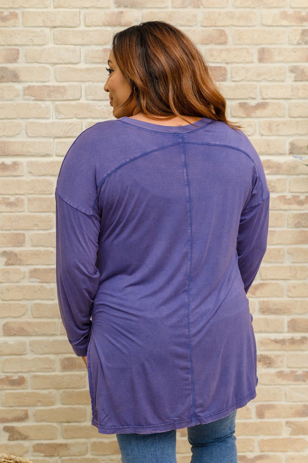 Denim Blue Long Sleeve Knit Top with Pocket - Casual Comfort for Everyday Wear & Layering Outfits