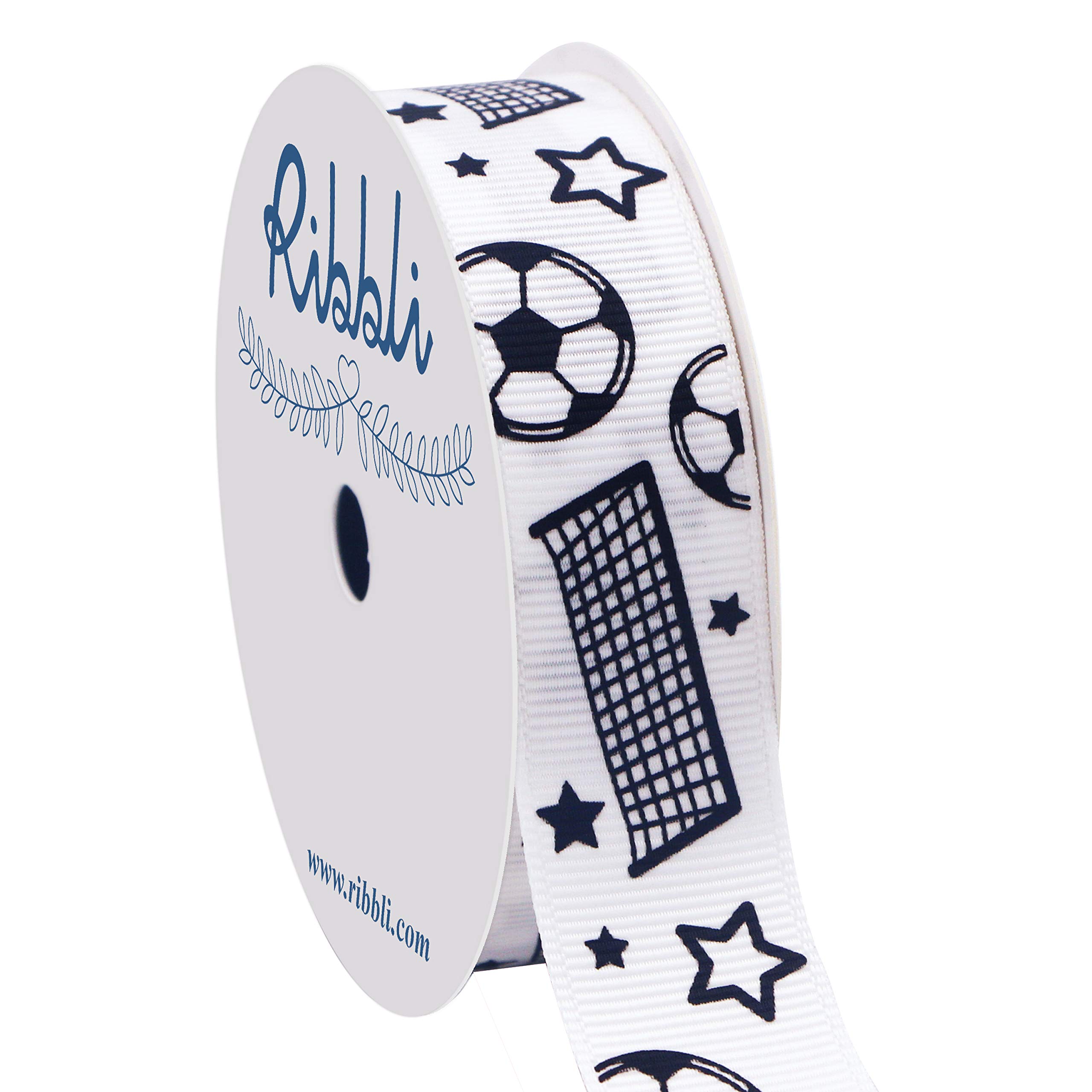 Ribbli Grosgrain Soccer Ribbon 7/8-Inch for Hair Bows & Crafts